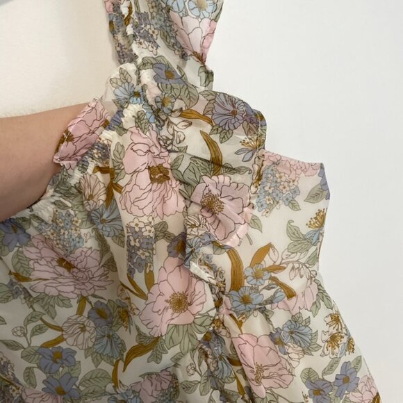 BLU PEPPER May Flowers Ruffled Dress Cream Ivory Etc Floral Cottagecore Babydoll - Picture 7 of 16